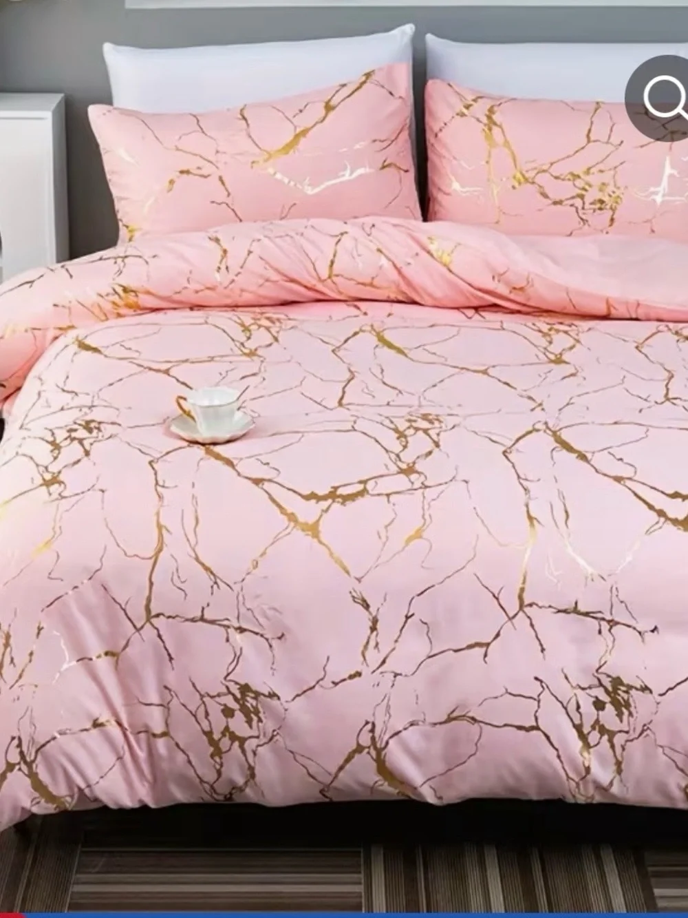 Pink Marble Gold Accent Duvet Cover Set